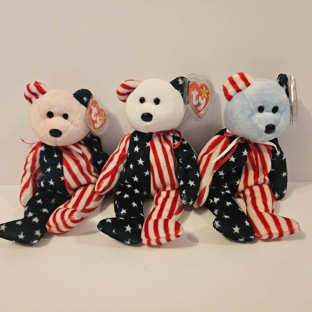 Ty Beanie Baby Spangle The Bear Lot Of 3 Pink White Blue Face Variations